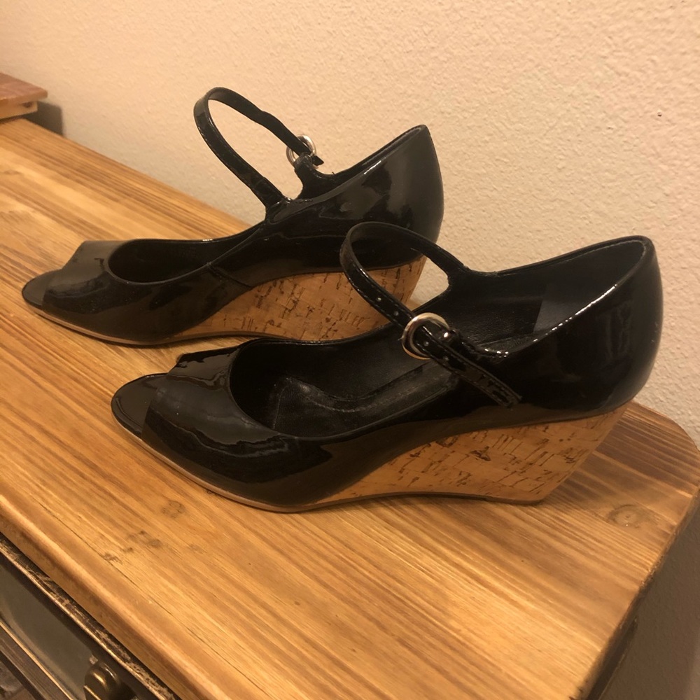 Women’s Franco Sarto Black Cork Wedges-6M